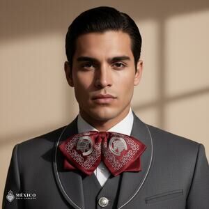 Mexican Embroidered Charro Moño – Traditional Satin Mariachi Bow Tie
